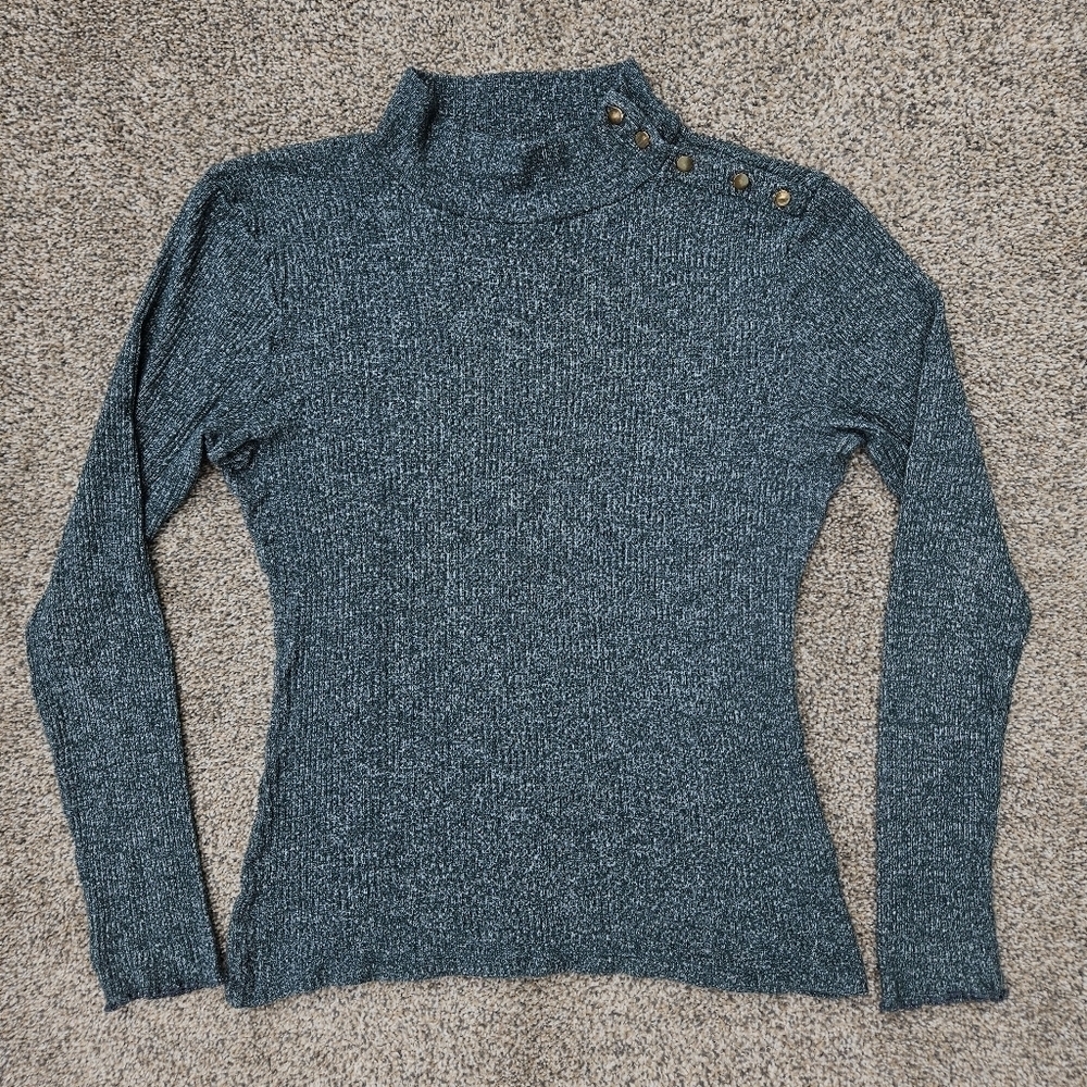 J Crew Button Shoulder Turtleneck Sweater Women's Medium Teal Green LS Shirt